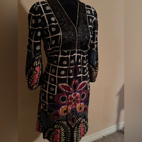 Peace & Love Gold Embellished Kimono Sleeve Dress". - Picture 5 of 7